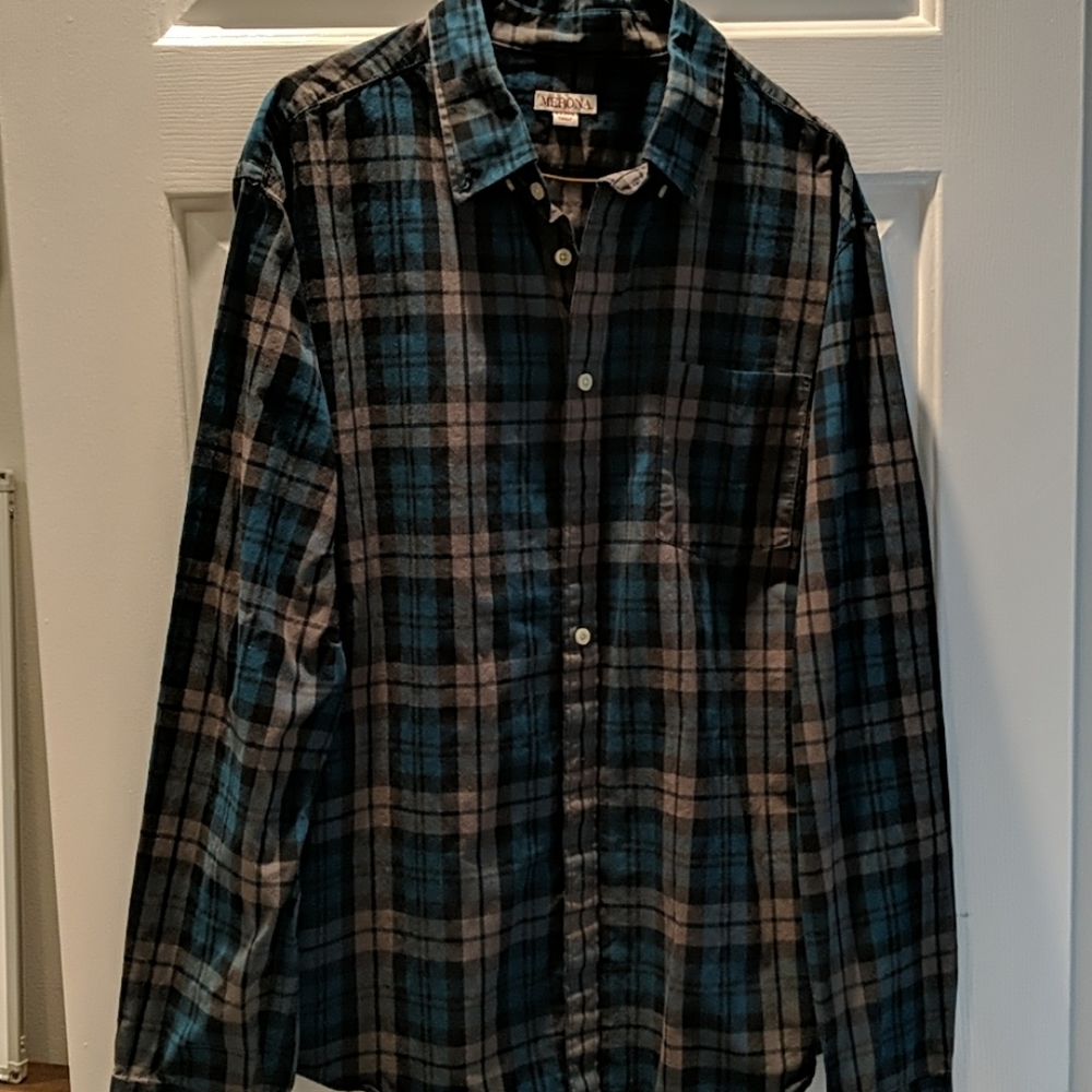 Blue and gray plaid button down